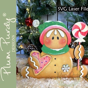 Peperkoek plank sitter SVG lasergesneden bestand, peperkoek decor, kerst gesneden SVG-bestand, pepermuntsnoep, peperkoekkoekje