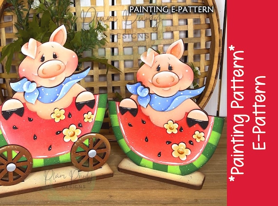 Whimsical Watermelon Tole Painting E-pattern,  Summer Painting E-pattern, Summer Shelf Sitter E-pattern, Plum Purdy Painting E-Pattern