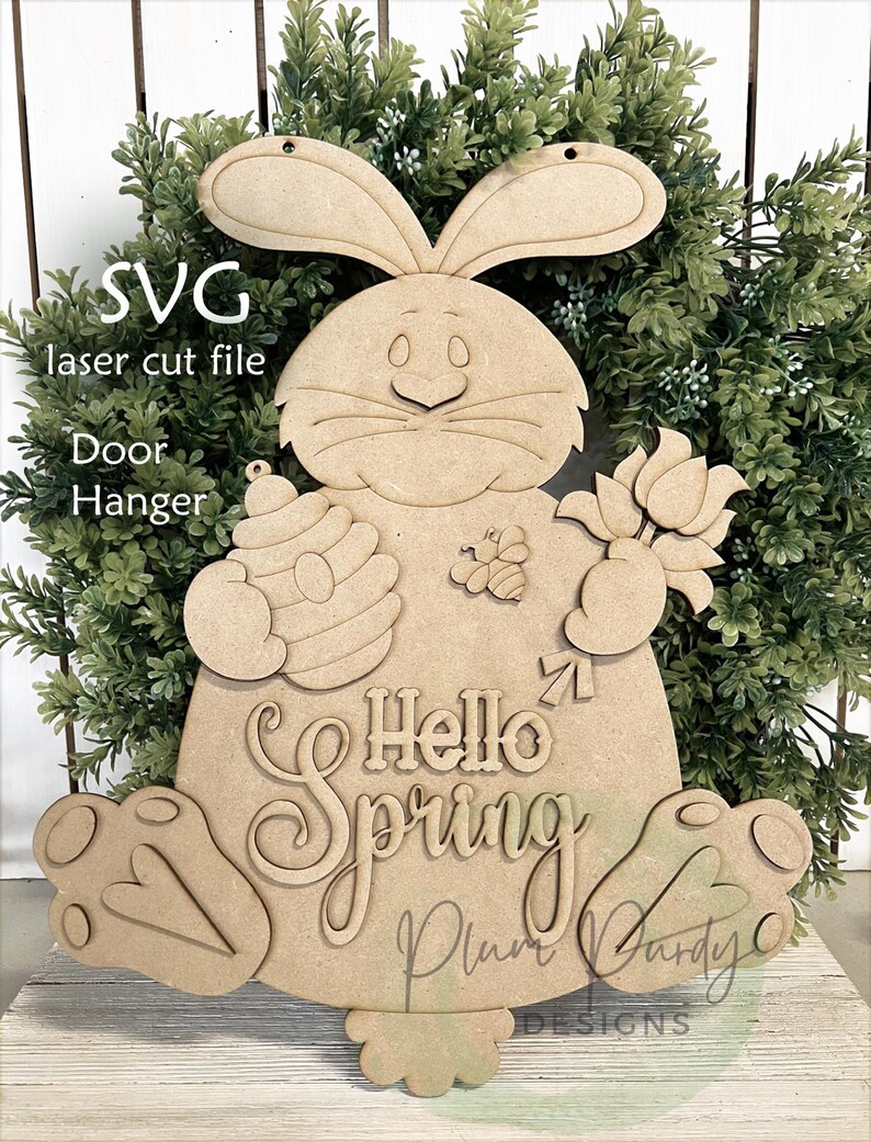 Spring Door Hanger SVG Laser Cut File, Bunny Door Hanger, Spring Decor ...