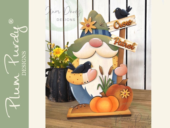 Fall Pumpkin Gnome, Fall Shelf Sitter SVG laser file, Autumn Gnome, Fall Pumpkins, Autumn Crows, Fall Decor SVG file, Cattails, Glowforge
