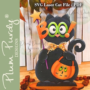 Halloween Black Cat SVG laser cut file, BOO Glasses Svg, Halloween cat with Pumpkin, Halloween SVG laser cut file, Whimsical