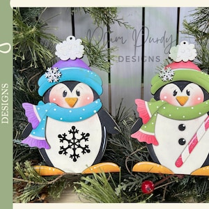 Plik SVG Penguin, ozdoby Penguin, ozdoby świąteczne, pingwin w kształcie laski cukrowej, pingwin w kształcie płatka śniegu, ozdoby na pokaz rzemiosła, Plum Purdy SVG