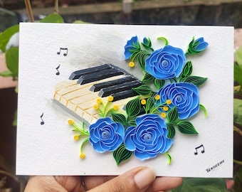 Paper Quilled Music Wall Art, Piano Floral, Framed
