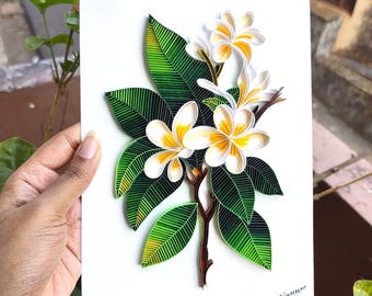 Quilled Plumerias Wall Art, 3D Framed Paper Flowers, Home Decor