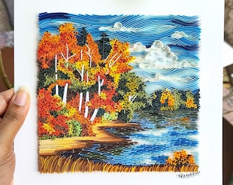 Quilled 'The Season in Between' wall art, landscape , 3d framed paper art, unique housewarming gift