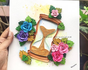 Paper Quilled Hourglass Art: "The Precious Time" Framed Decor