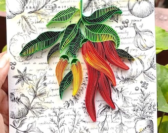 Quilled Chillies Paper Art, 3D Framed Vegetable Decor