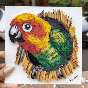 Quilled Bird Wall Art – Handmade Nature-Inspired Paper Quilling – Bird Lover Gift – Colorful Home Decor – Tropical Wall Hanging