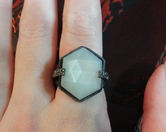 sterling white rose cut moonstone ring