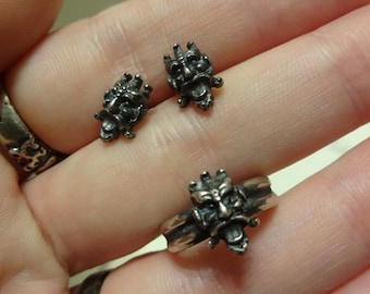 sterling gothic 925 earrings stud or ring Victorian gargoyle