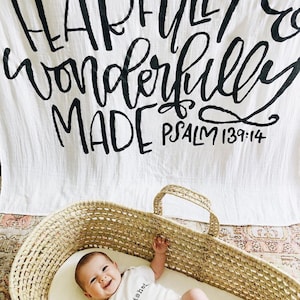 Fearfully And Wonderfully Made Muslin Baby Swaddle Blanket Bamboo & Organic Cotton Bible Verse Swaddle CPSC/GOTS 47 in x 47 in image 2