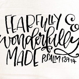 Fearfully And Wonderfully Made - Muslin Baby Swaddle Blanket - Bamboo & Organic Cotton - Bible Verse Swaddle - CPSC/GOTS - 47 in x 47 in