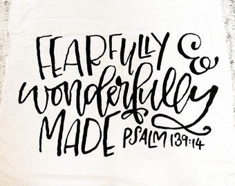 Fearfully And Wonderfully Made - Muslin Baby Swaddle Blanket - Bamboo & Organic Cotton - Bible Verse Swaddle - CPSC/GOTS - 47 in x 47 in
