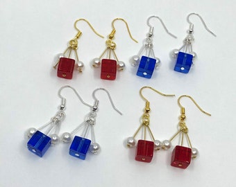 Pearl-flanked Translucent Cube Earrings Present Box Theme