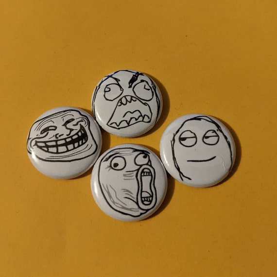 4 PACK - 1&quot; Rage Comic Pinback Meme Button Set