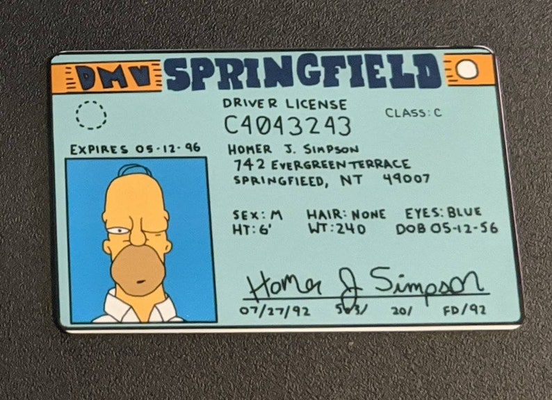 The Simpsons Homer Simpson Springfield DMV Novelty License Etsy