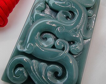 Icy Ice Bluish Green 100% Natural Jadeite Jade Phoenix Pendant # 326.75 carat #