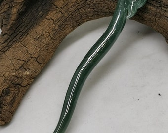 Ice Bluish Green Natural Jadeite Jade Phoenix Hair Pin # 12 gram # 61 carat