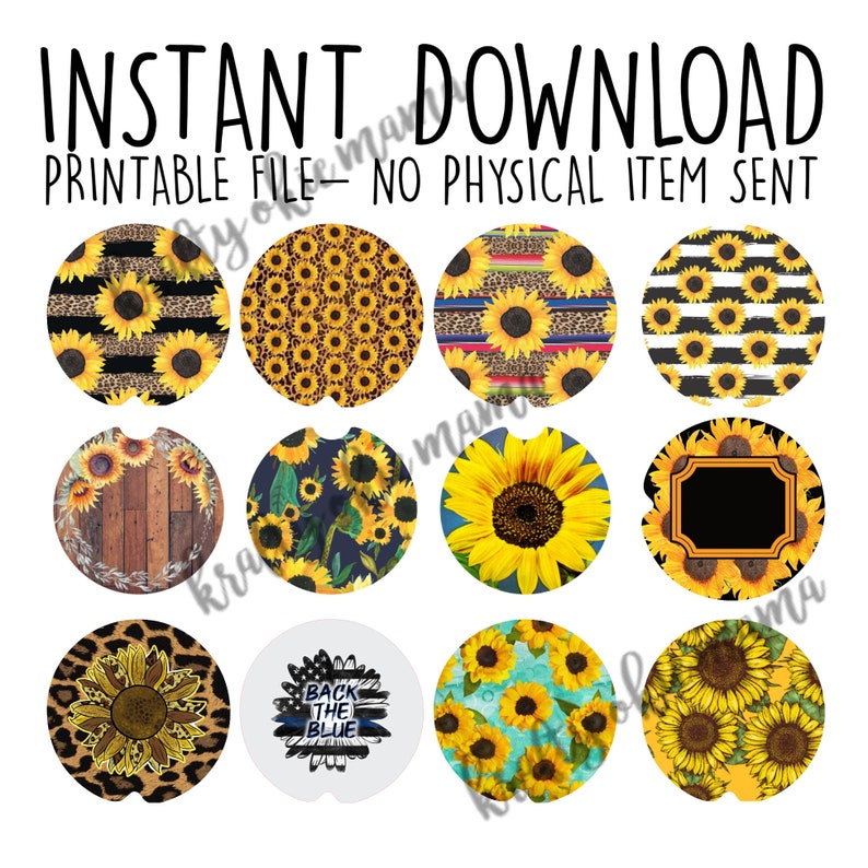 Download Sunflower Car Coaster Template DesignsSet of 12 INSTANT | Etsy