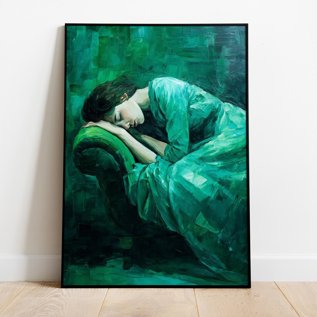 Poster Woman in Emerald Green Emotional Wall Art in Abstract Style for ...