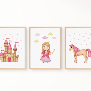 Poster Set für Kinderzimmer Mädchen 3er Set | Prinzessin Pferde Märchen| Bild, Wandbilder, Kunstdruck, Digitaldruck | DIN A4  DIN A3