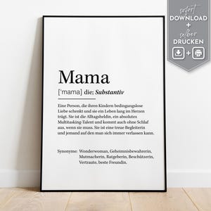 DEFINICIÓN “Mamá” | Póster, cuadro, cuadro mural, impresión artística | Regalo Día de la Madre | Nacimiento Bebé Embarazo | DIN A4 y A3 | Descargar PDF