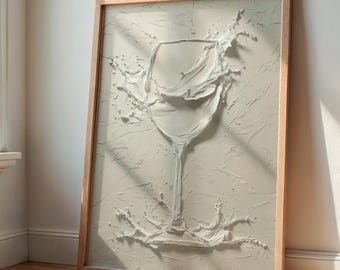Modernes Weinglas Poster Struktur Kunst für Küche oder Esszimmer elegante Wanddekoration Geschenk Idee Wein Glas Relief als Digitaldruck