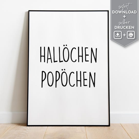 Witziges Toiletten-Poster "Hallöchen Popöchen" – Lustiges Schwarz-Weiß-Bild für Badezimmer als digitaler Download für Gäste WC, Klo & Bad