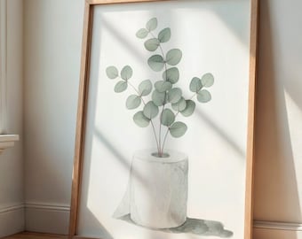 Poster Toilette mit Eukalyptus in Klopapierrolle Aquarell Illustration als charmante WC Deko oder Geschenkidee Wandbild Gästeklo Klo Bad
