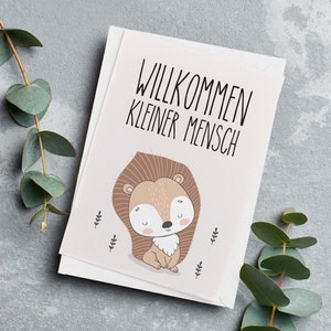 Glückwunschkarte zur Geburt | Willkommen kleiner Mensch | Motiv: Eichhörnchen | Geburtskarte Baby | Jungen Mädchen| DIN A6 mit Briefumschlag