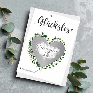 Glückslos Rubbellos 'Blätter-Herz' zum Selbstausfüllen | Rubbelkarten zum selber beschriften und personalisieren | DIN A6