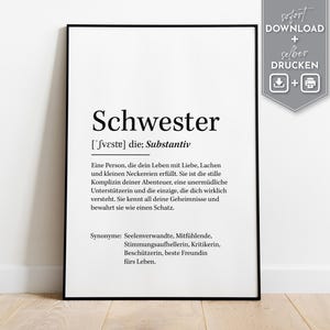 DEFINICIÓN “hermana” | Póster, imagen, mural, impresión artística | Regalo de cumpleaños | Nacimiento Bebé Embarazo | DIN A4 y A3 | Descargar PDF