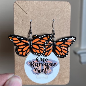 Monarch butterfly polymer clay dangling earrings (small)
