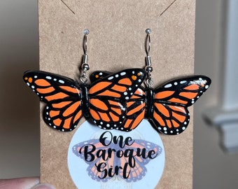 Monarch butterfly polymer clay dangling earrings (small)