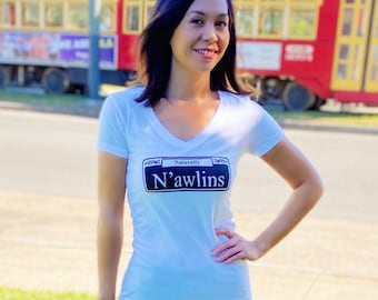 Naturally N’awlins Women’s V-Neck Shirt - New Orleans Shirts - Nola - Cajun shirts - naturally N’awlins- bourbon street