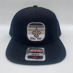 New Orleans Saints Flatbill Hat: Black & Gold Flex Fit Cap