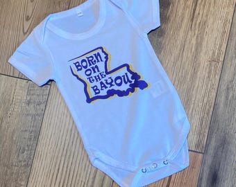 LSU bodysuit for toddlers - LSU shirts for Kids -LSU Football - Born on the Bayou