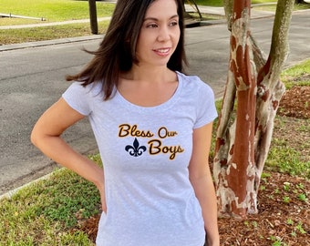 Women's New Orleans Saints Shirt - 2024 Saints Shirt - Who Dat - Bless Our Boys