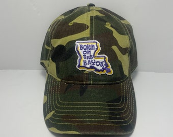 LSU Camouflage Hat -Cajun Hat - Creedence Clearwater - Classic Rock Hat - Original Design -New Orleans artists - LSU hat for Women