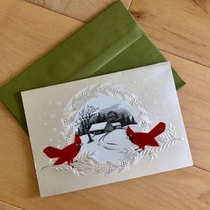 Christmas Card Snowy White Christmas Cardinal Birds Greeting Card