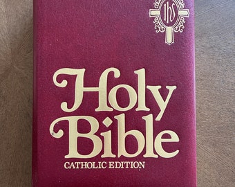 Holy Bible Catholic Family Heirloom Vintage Bible Red Leather 1986 New American