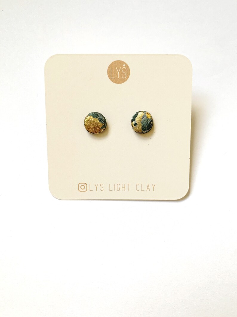 STUD EARRINGS Green and Gold Marbled Stud Earrings