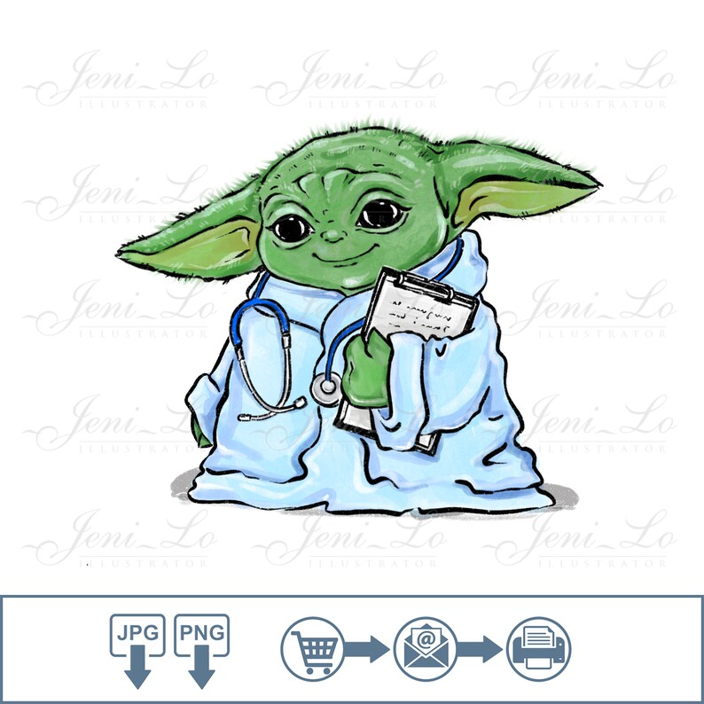 Baby Yoda the doctor Sublimation PNG JPG Design Small Yoda Etsy
