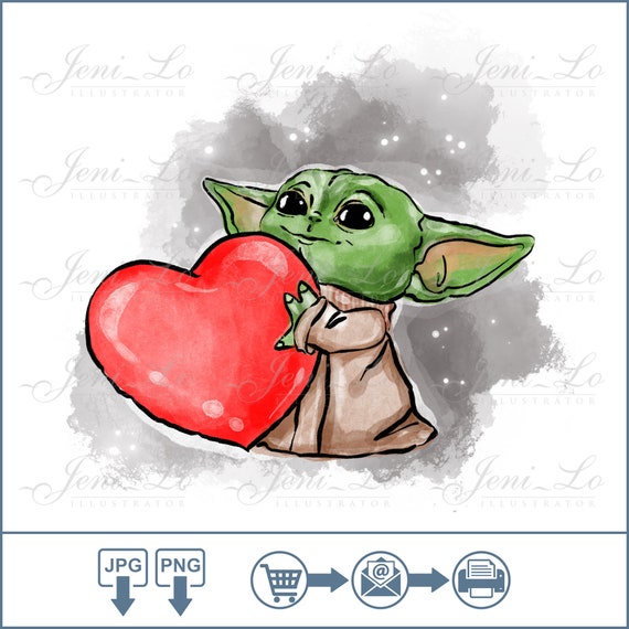 Download Small Yoda with heart Sublimation PNG JPG Design Baby Yoda ...