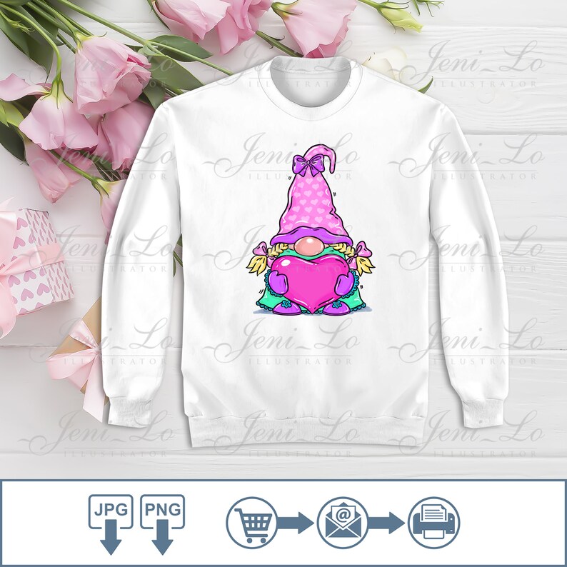 Download Pink Gnome Girl with heart PNG JPG Sublimation file ...