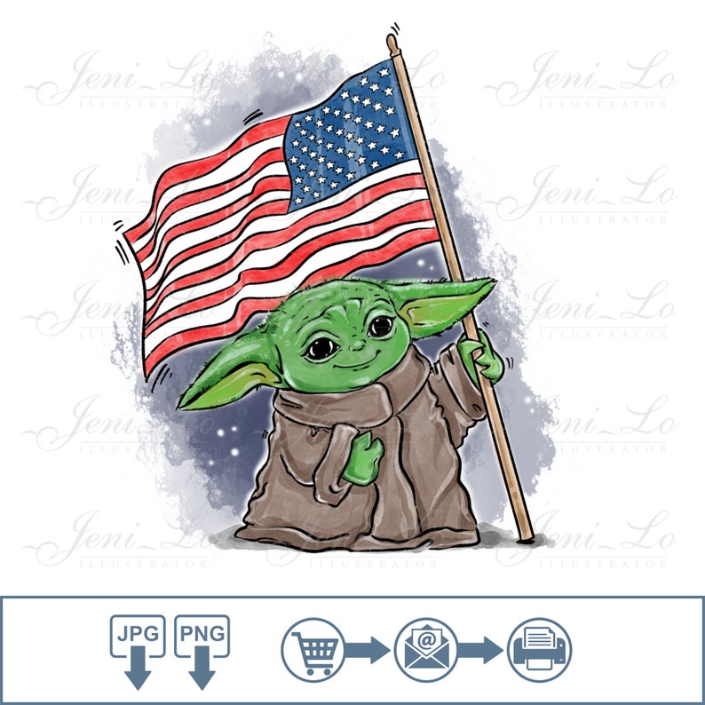 Baby Yoda American flag USA Sublimation PNG labor Day