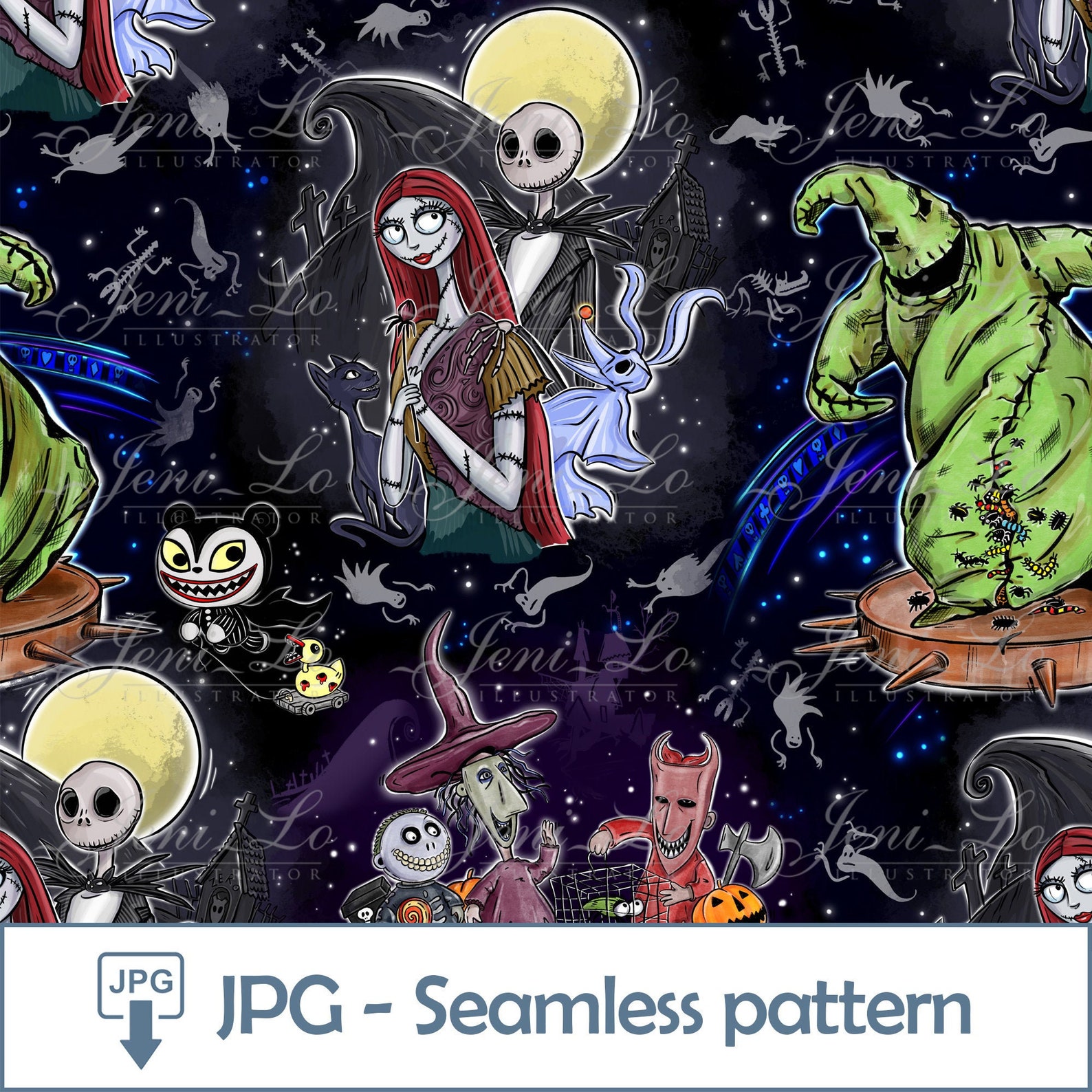 Seamless pattern JPG file Nightmare Before Christmas Design Etsy