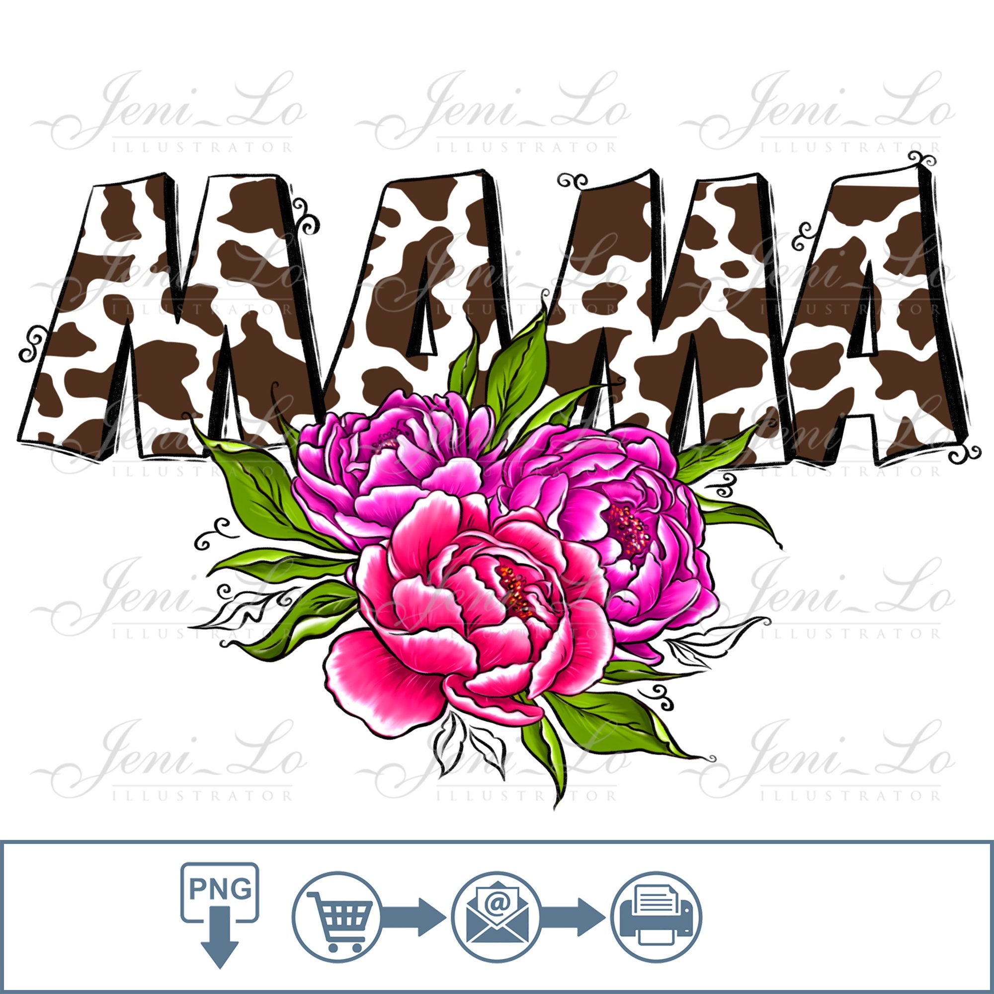 Download Mama Cowhide Flowers Png File For Sublimation Cowhide Clipart Etsy