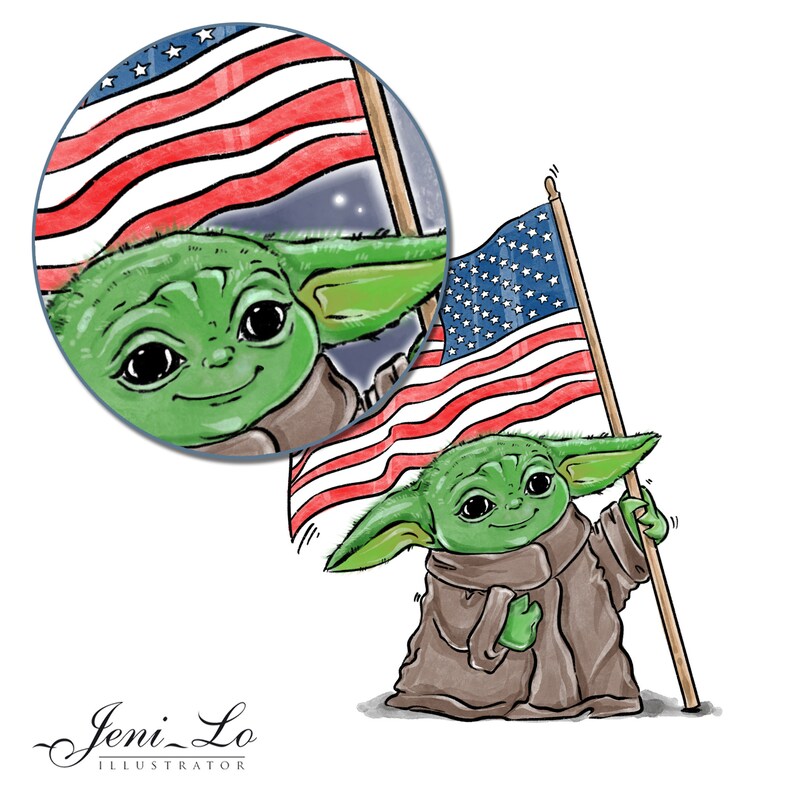 Baby Yoda American flag USA Sublimation PNG labor Day