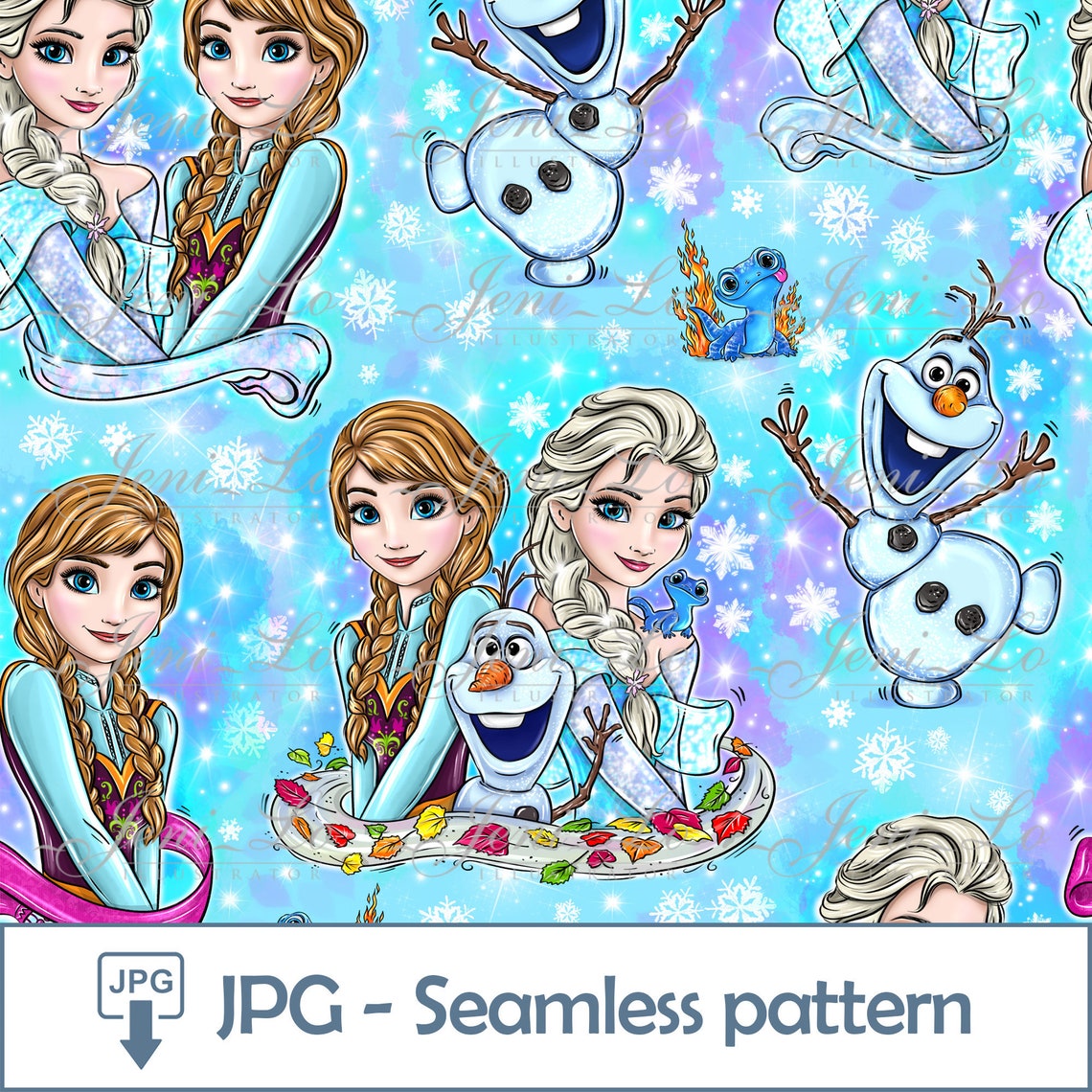 Seamless pattern JPG file Frozen Princess Design Cartoon Etsy